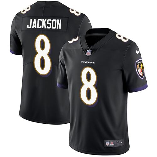 Nike Ravens #8 Lamar Jackson Black Alternate Men's Stitched NFL Vapor Untouchable Limited Jersey - Click Image to Close